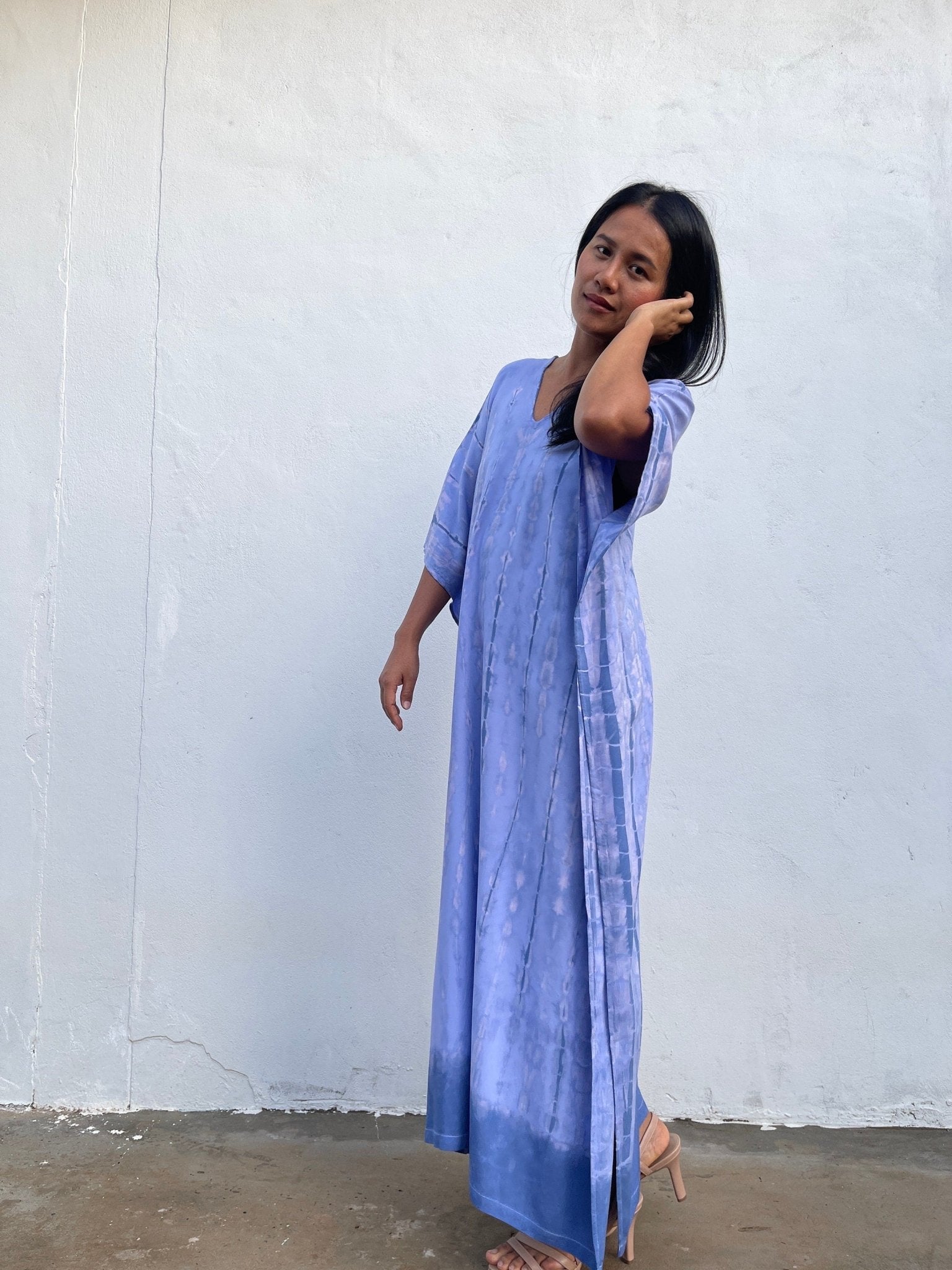 Nora Kaftan in Lavender with Blue Tie Dye - Mala Handworks
