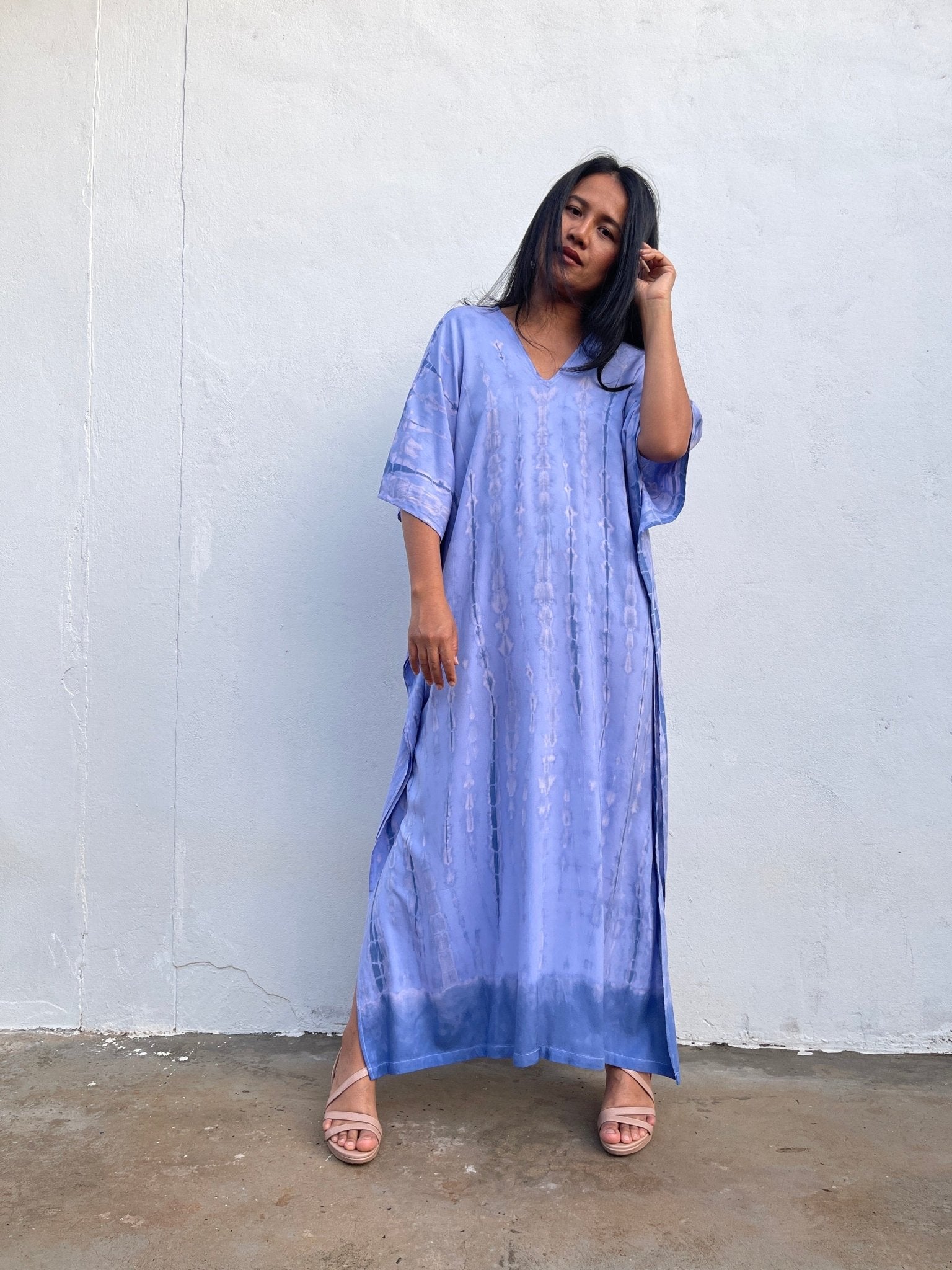 Nora Kaftan in Lavender with Blue Tie Dye - Mala Handworks
