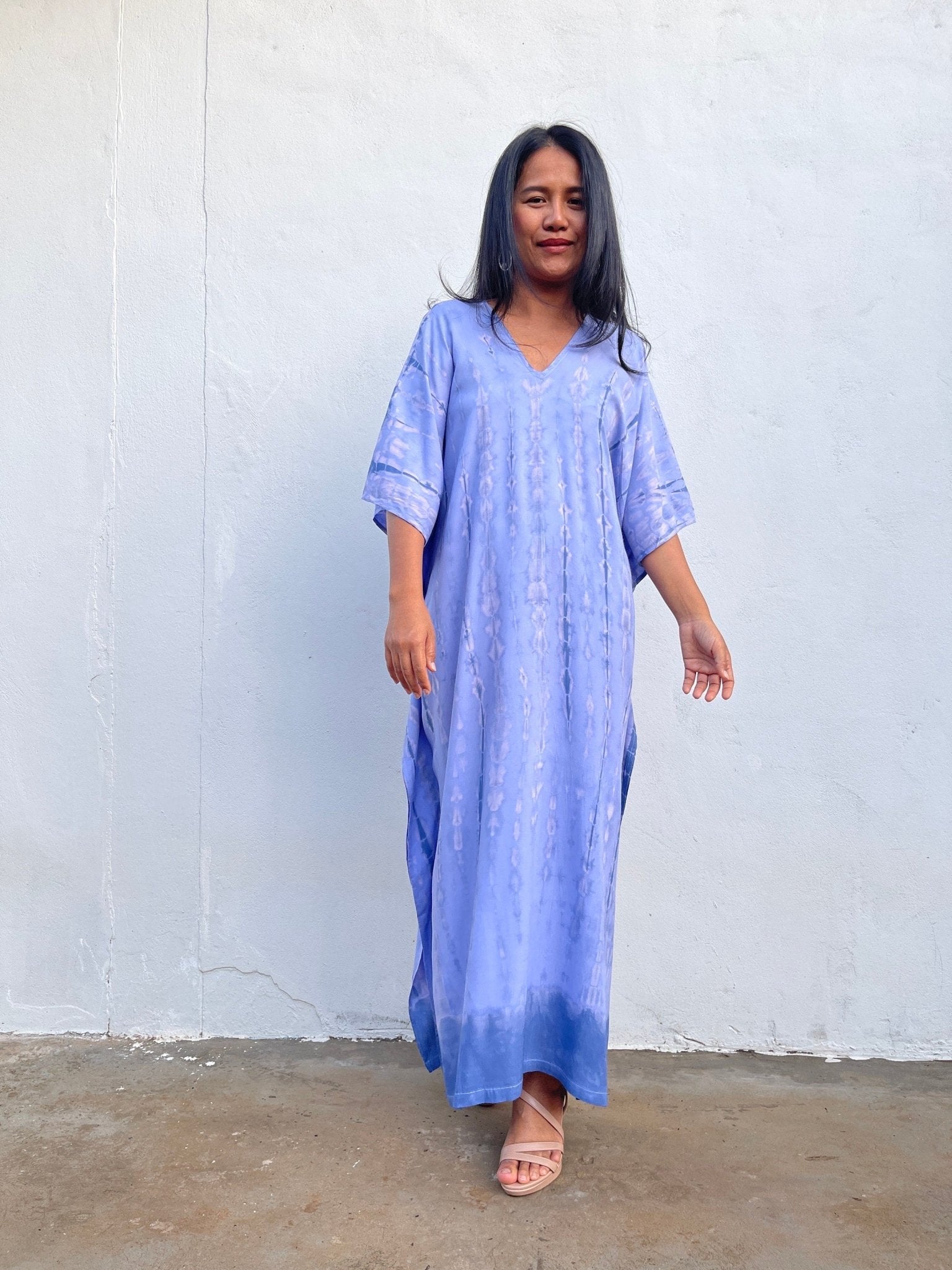 Nora Kaftan in Lavender with Blue Tie Dye - Mala Handworks