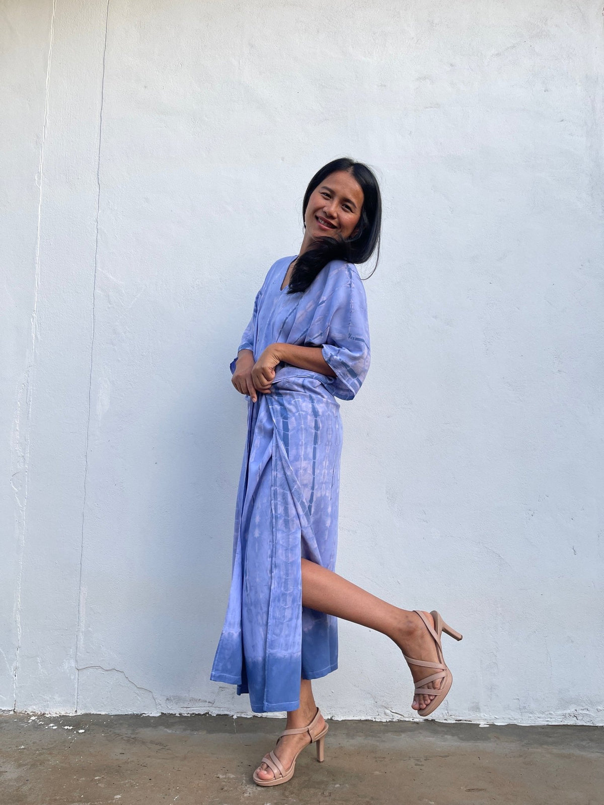 Nora Kaftan in Lavender with Blue Tie Dye - Mala Handworks