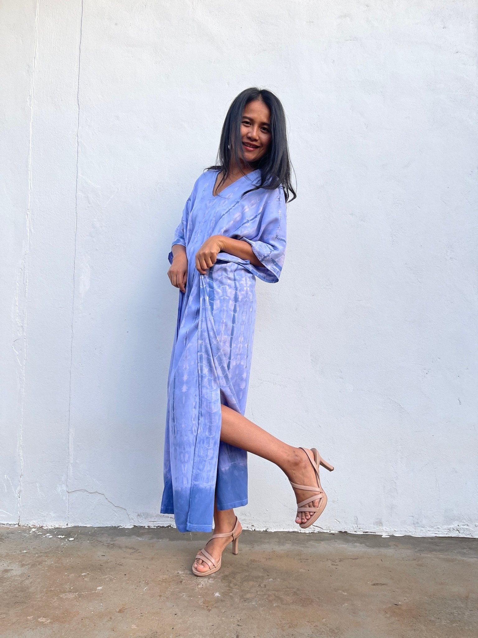 Nora Kaftan in Lavender with Blue Tie Dye - Mala Handworks