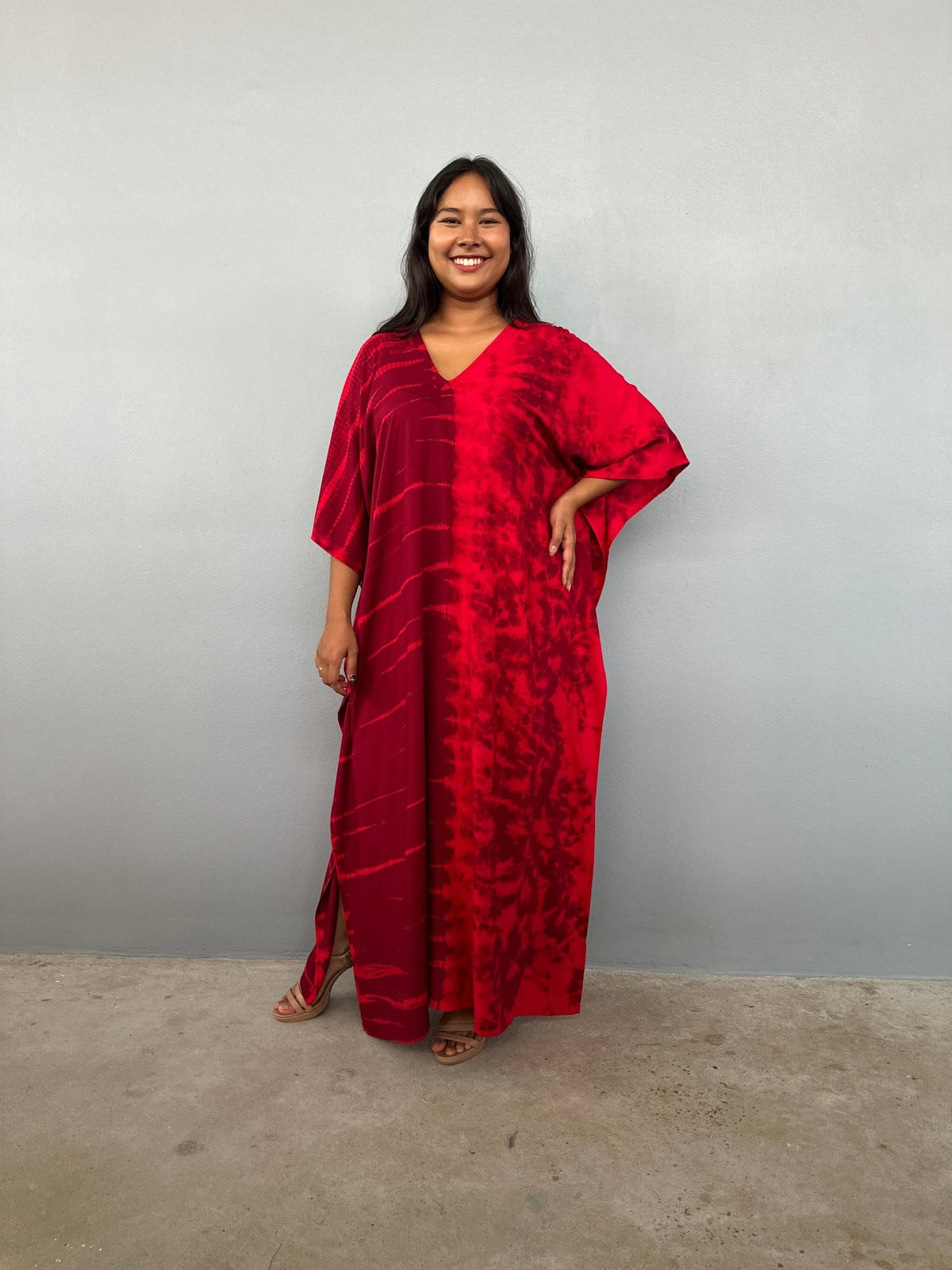 Nora Kaftan in Merlot & Cherry Tie Dye - Gemini Pattern-N-60-Mala Handworks