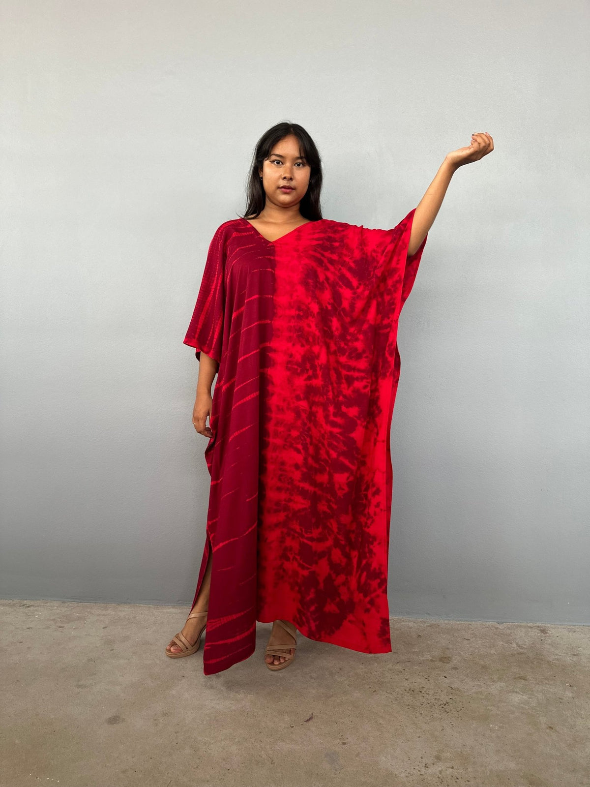 Nora Kaftan in Merlot & Cherry Tie Dye - Gemini Pattern-N-60-Mala Handworks