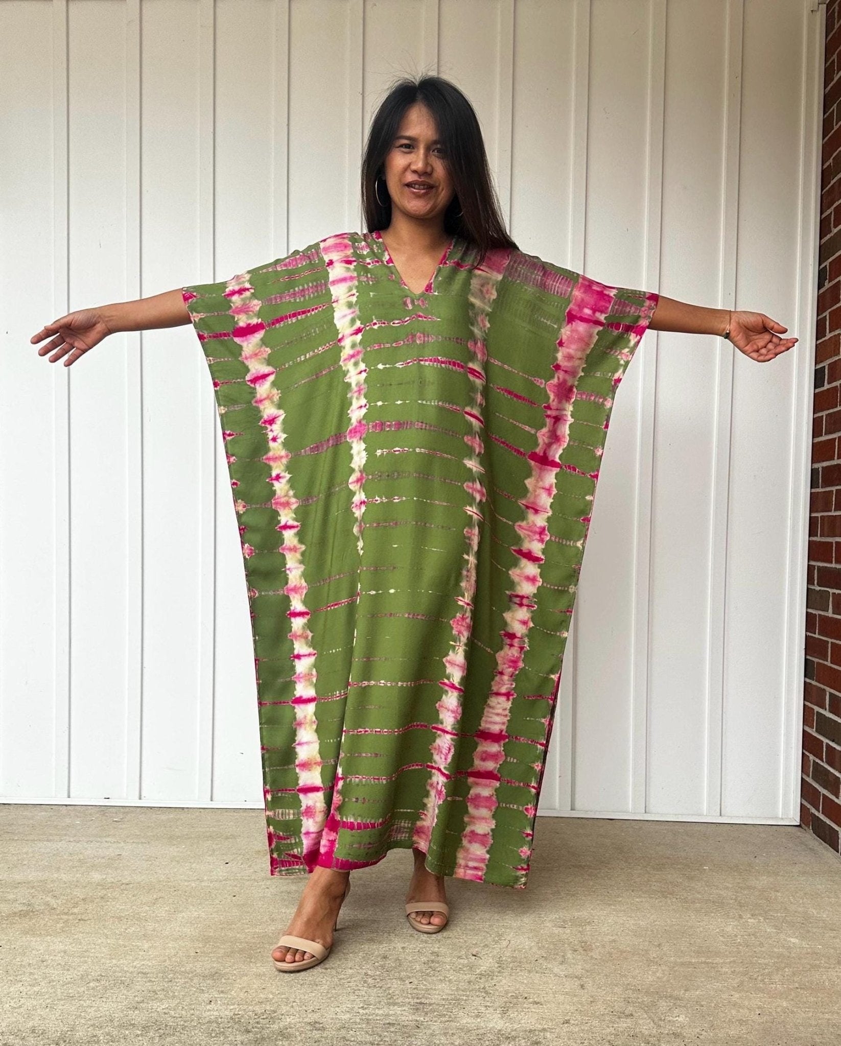 Nora Kaftan in Olive Green Tie Dye - Mala Handworks
