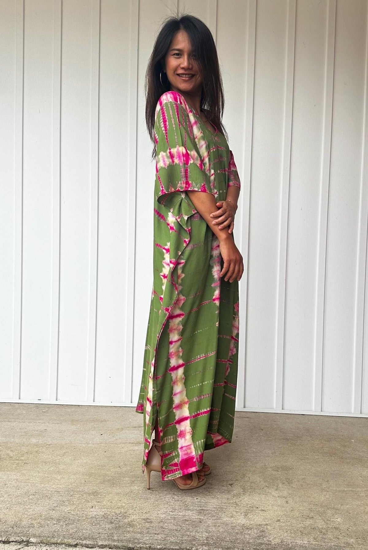 Nora Kaftan in Olive Green Tie Dye - Mala Handworks