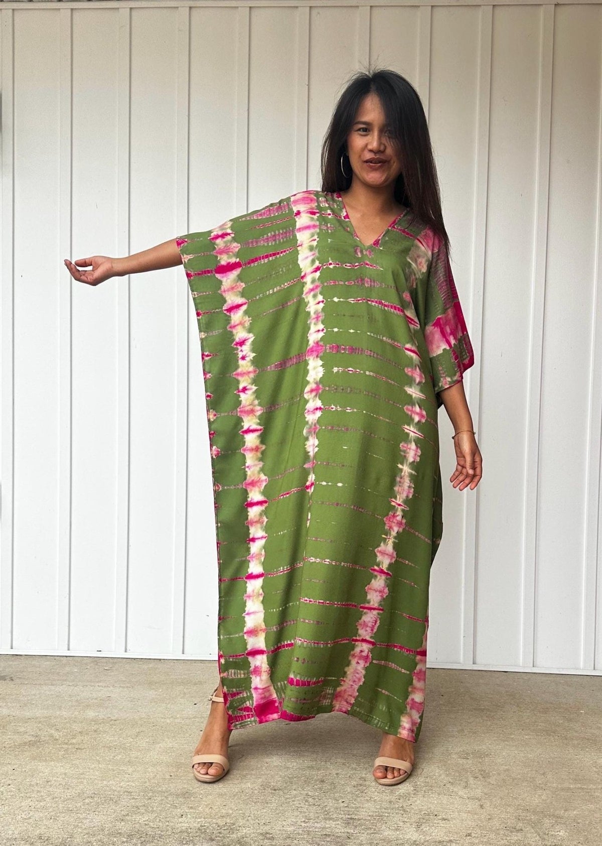 Nora Kaftan in Olive Green Tie Dye - Mala Handworks