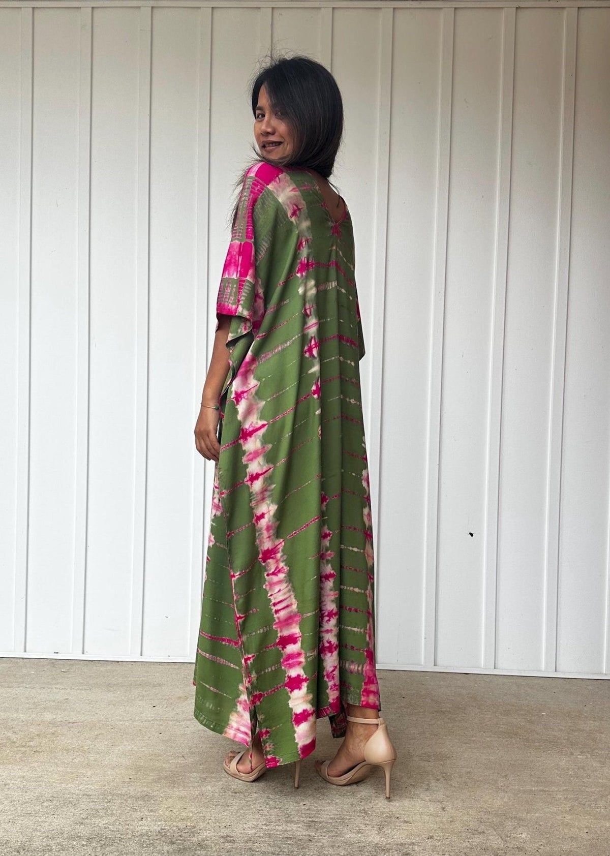 Nora Kaftan in Olive Green Tie Dye - Mala Handworks