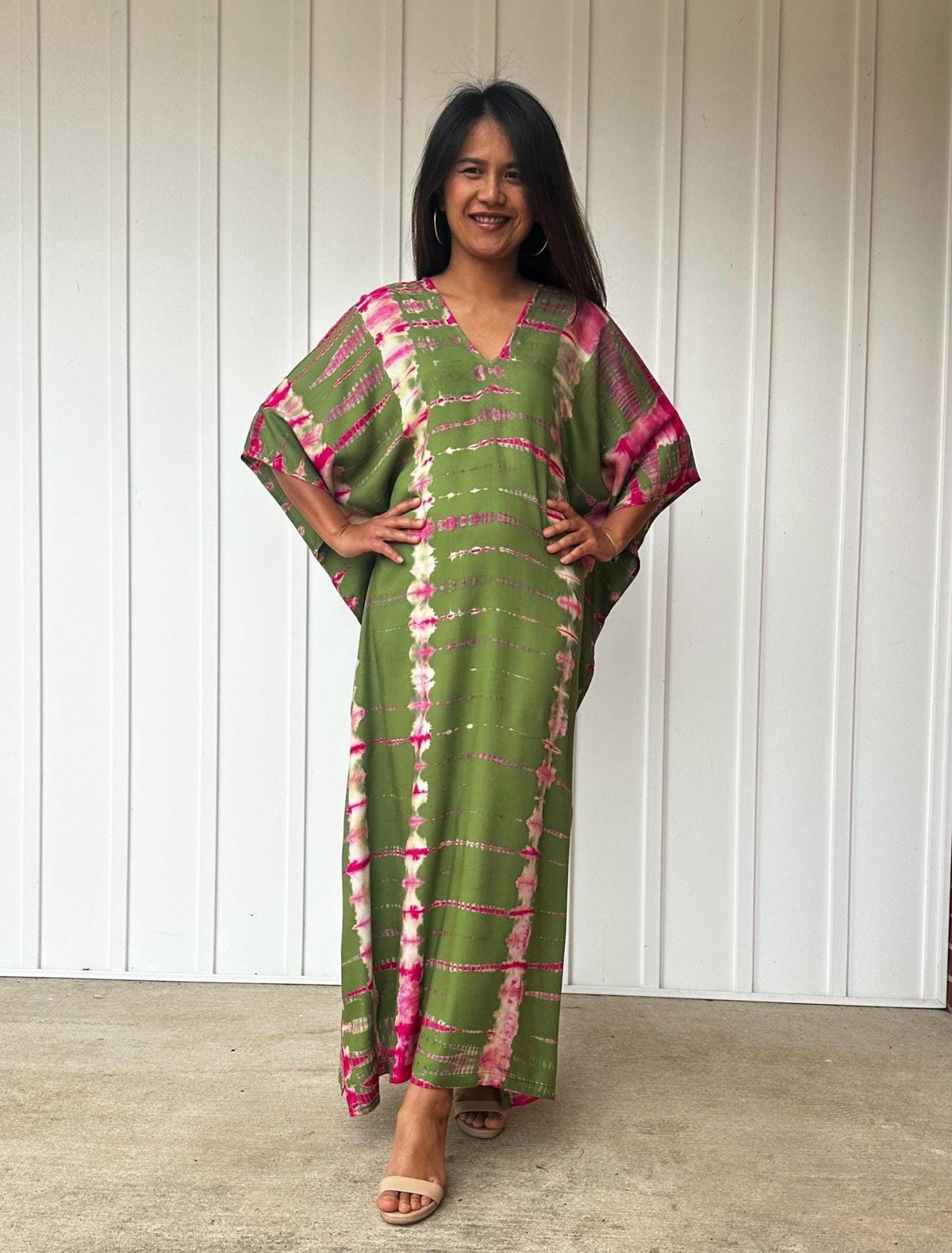 Nora Kaftan in Olive Green Tie Dye - Mala Handworks