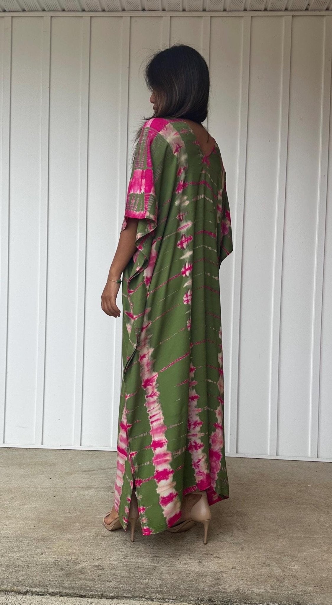 Nora Kaftan in Olive Green Tie Dye - Mala Handworks