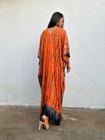 Nora Kaftan in Orange and Black Tie Dye - Mala Handworks