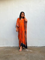 Nora Kaftan in Orange and Black Tie Dye - Mala Handworks