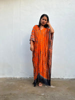 Nora Kaftan in Orange and Black Tie Dye - Mala Handworks