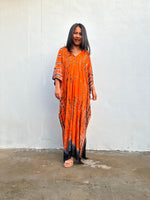 Nora Kaftan in Orange and Black Tie Dye - Mala Handworks