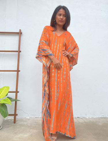 MALA handworks Nora Kaftan in Orange and Blue Tie Dye