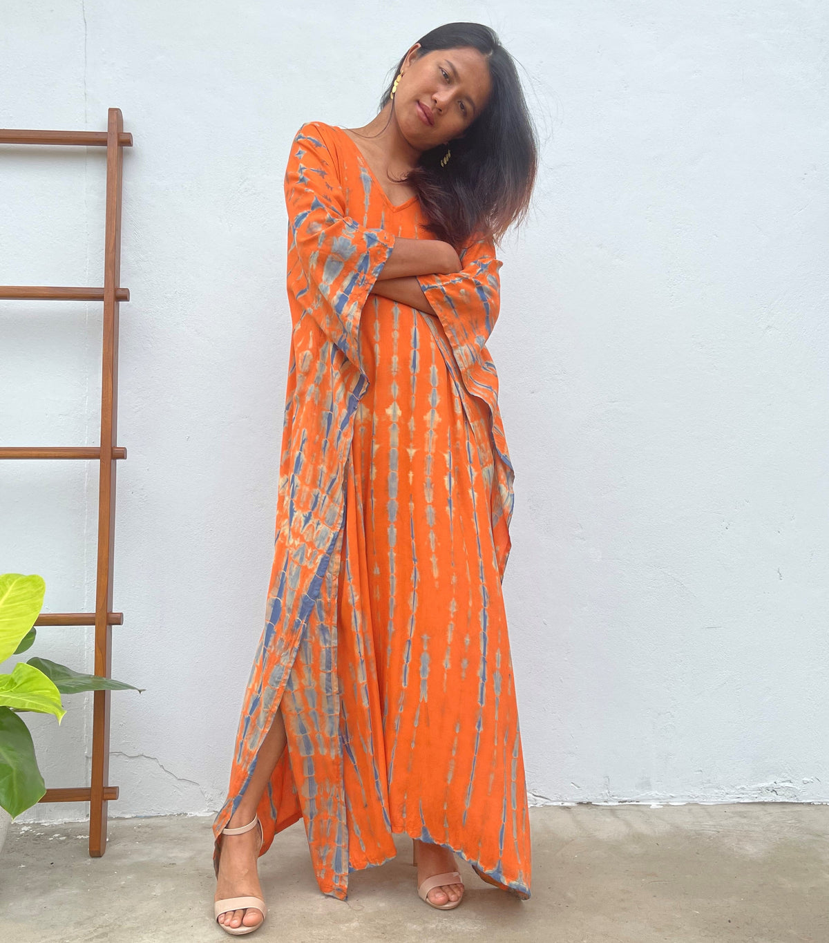 MALA handworks Nora Kaftan in Orange and Blue Tie Dye
