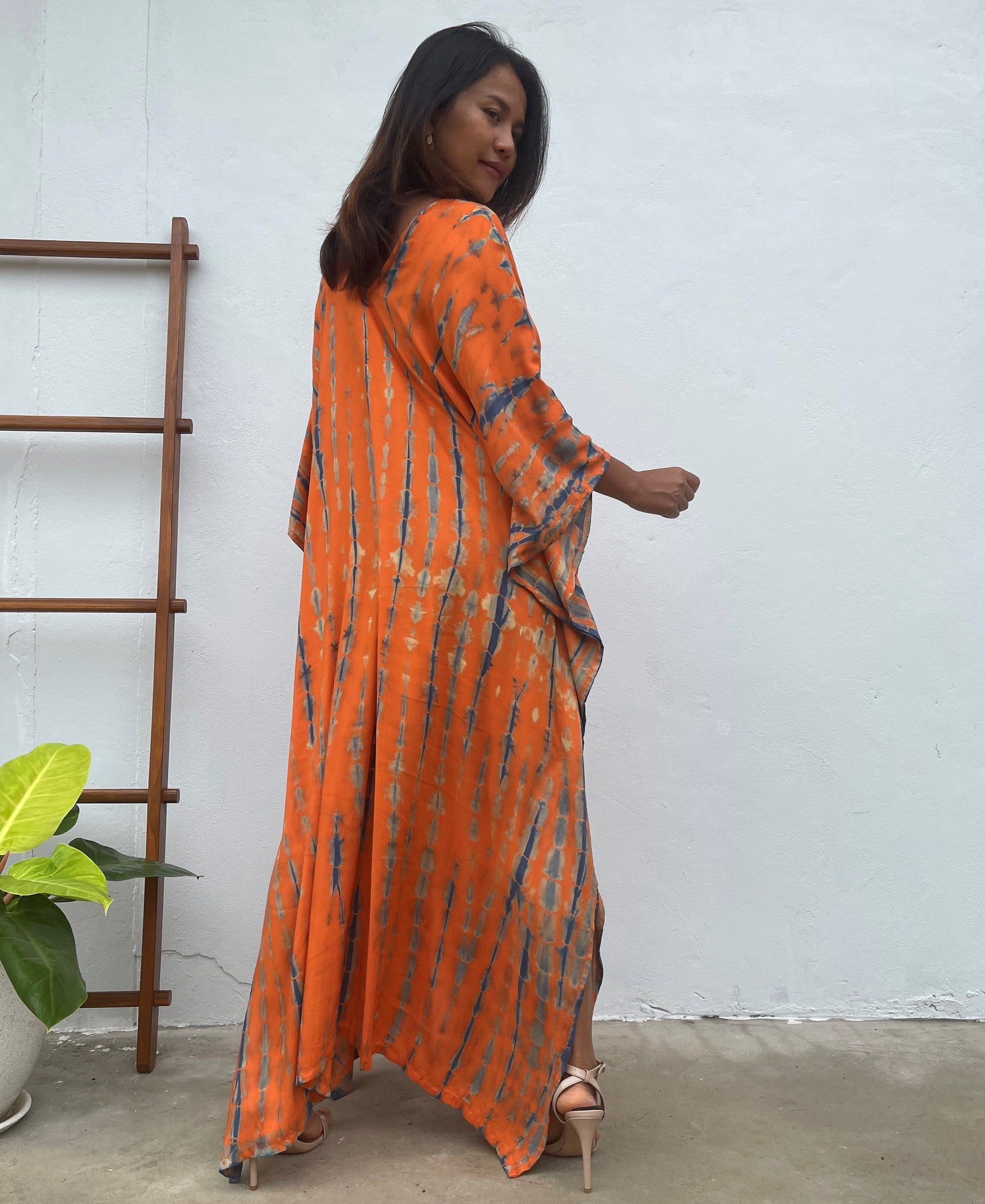 MALA handworks Nora Kaftan in Orange and Blue Tie Dye