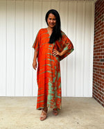 Nora Kaftan in Orange and Green Tie Dye - Mala Handworks