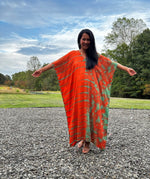 Nora Kaftan in Orange and Green Tie Dye - Mala Handworks