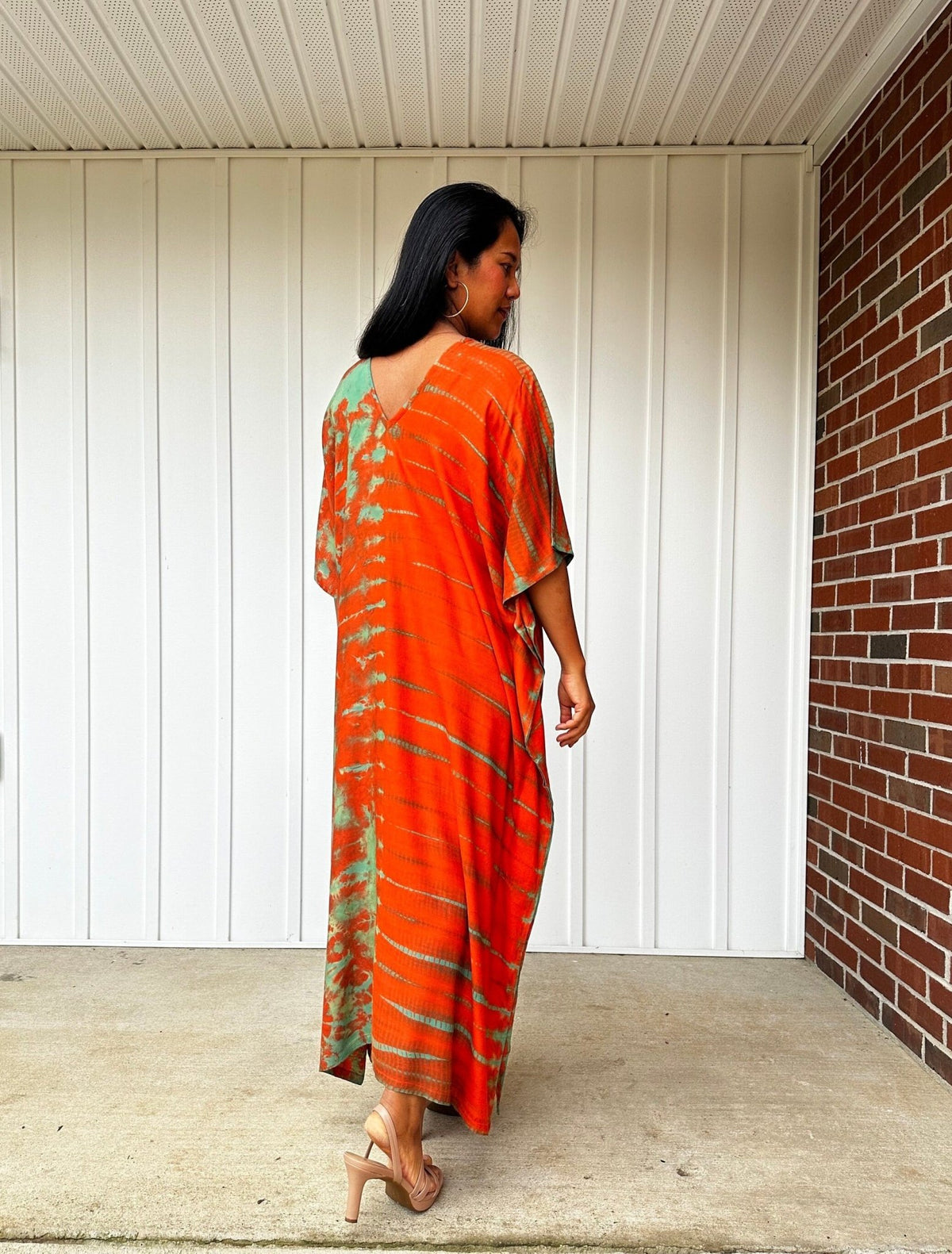 Nora Kaftan in Orange and Green Tie Dye - Mala Handworks