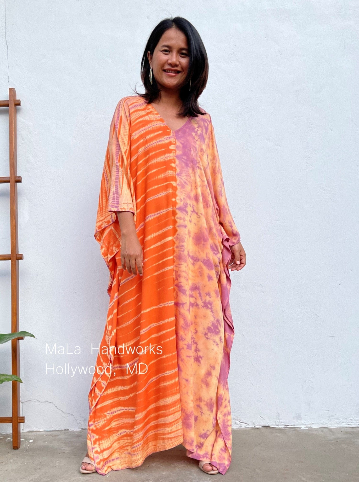MALA handworks  Nora Kaftan in Orange and Purple Tie Dye