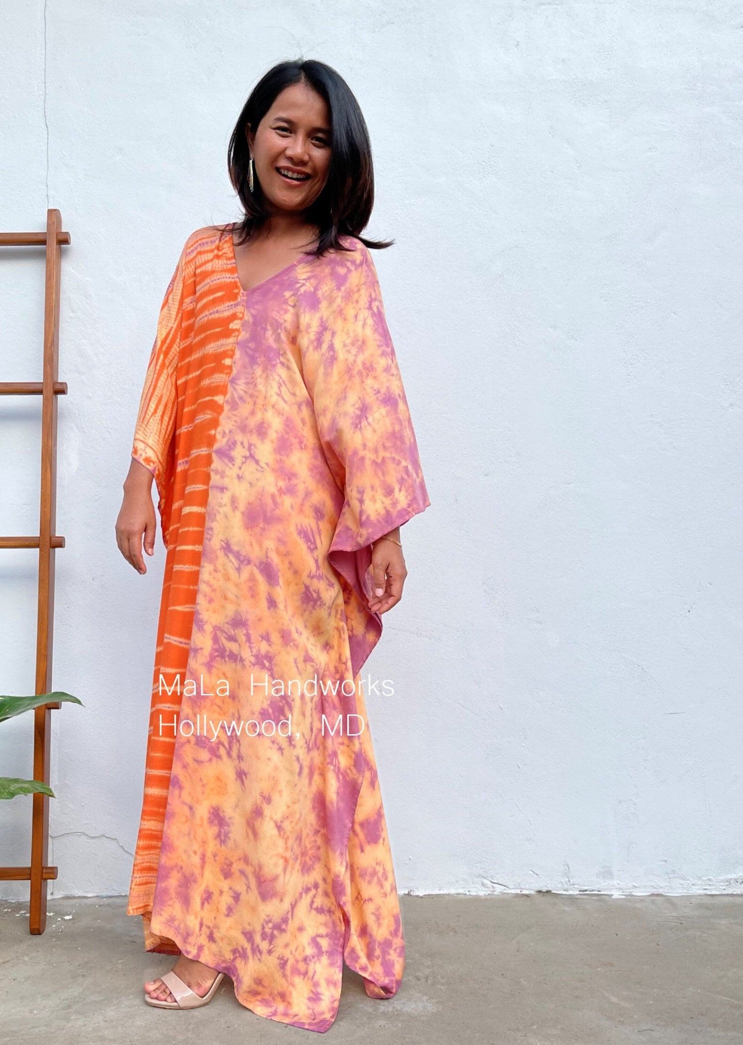 MALA handworks  Nora Kaftan in Orange and Purple Tie Dye