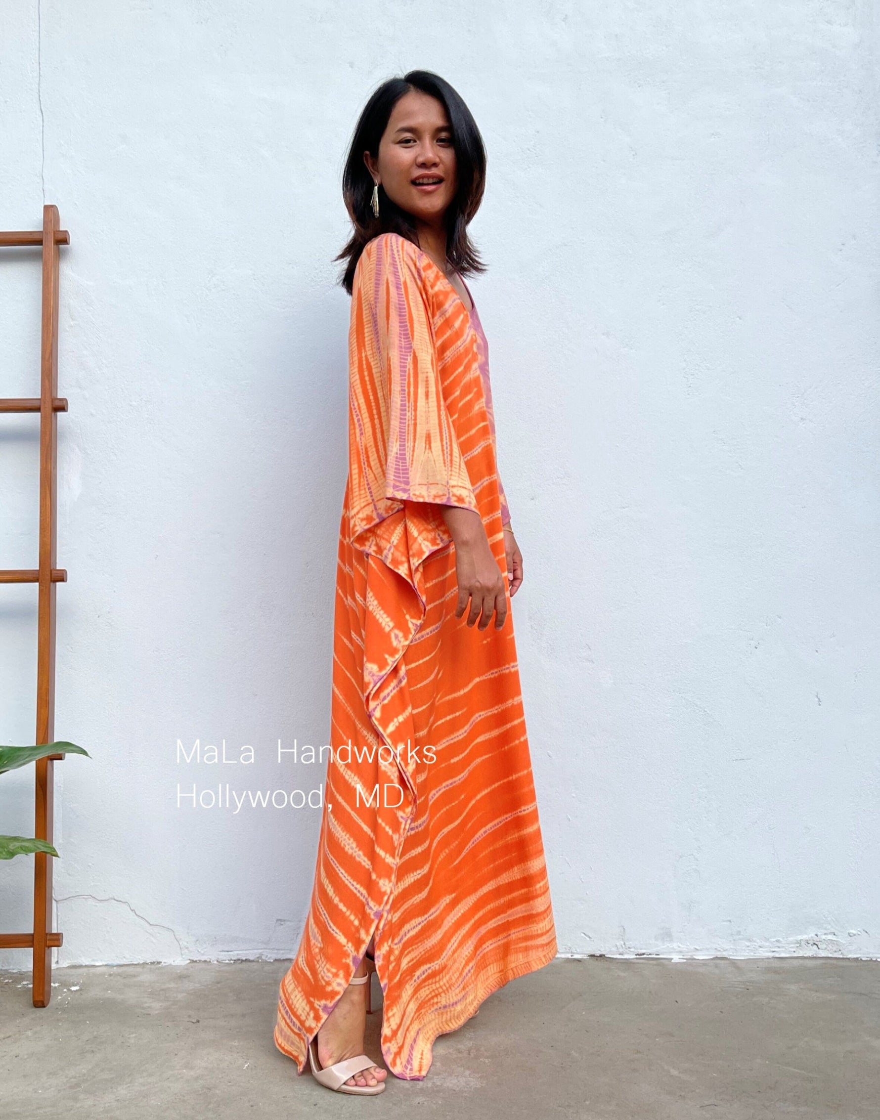 MALA handworks  Nora Kaftan in Orange and Purple Tie Dye