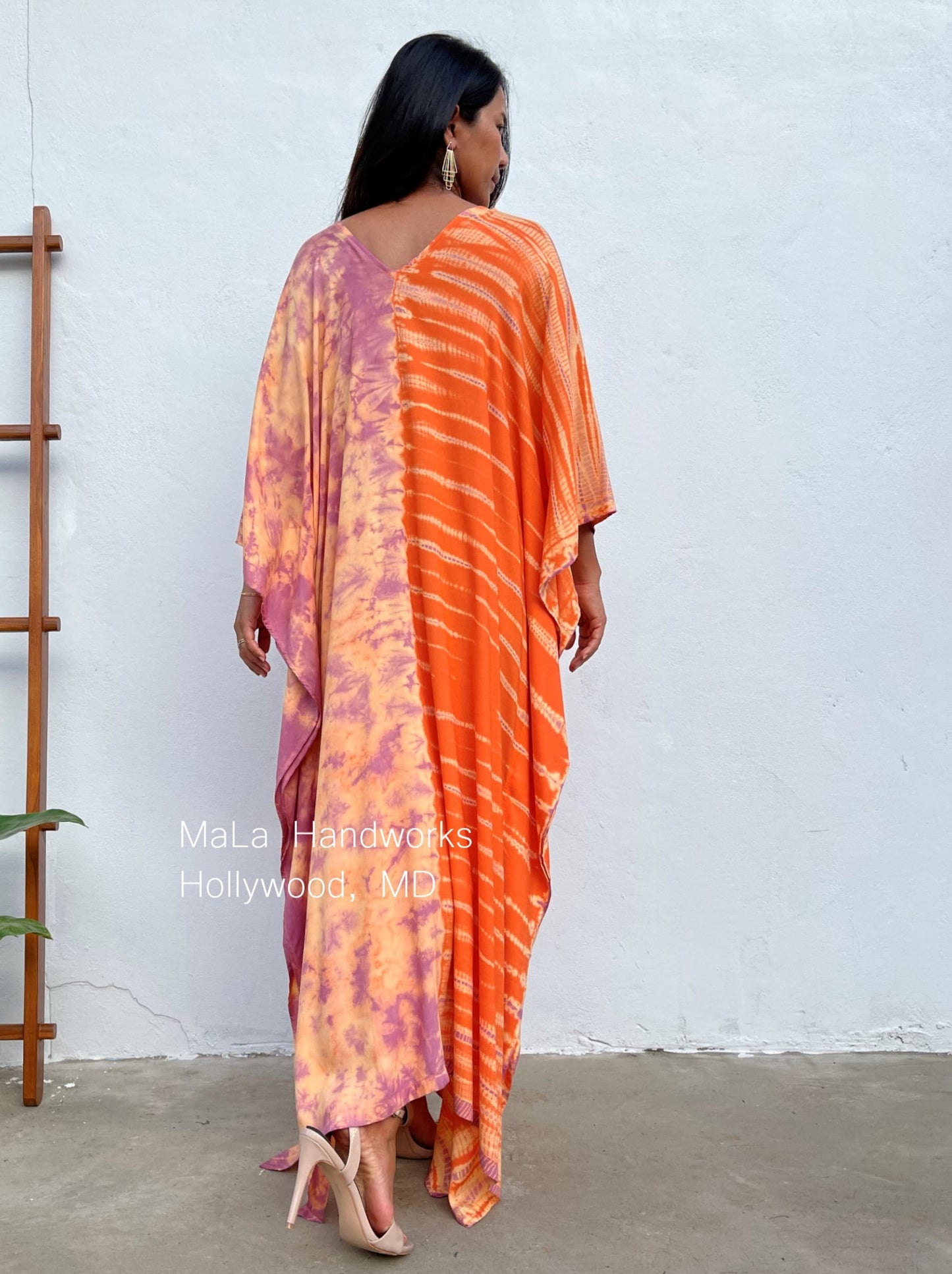 MALA handworks  Nora Kaftan in Orange and Purple Tie Dye