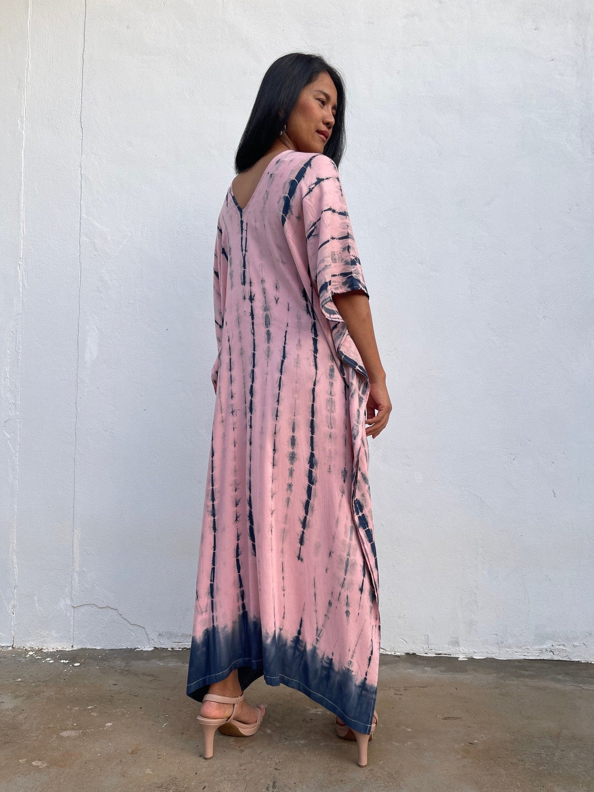 Nora Kaftan in Pink with Navy Tie Dye - Mala Handworks