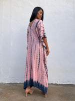 Nora Kaftan in Pink with Navy Tie Dye - Mala Handworks