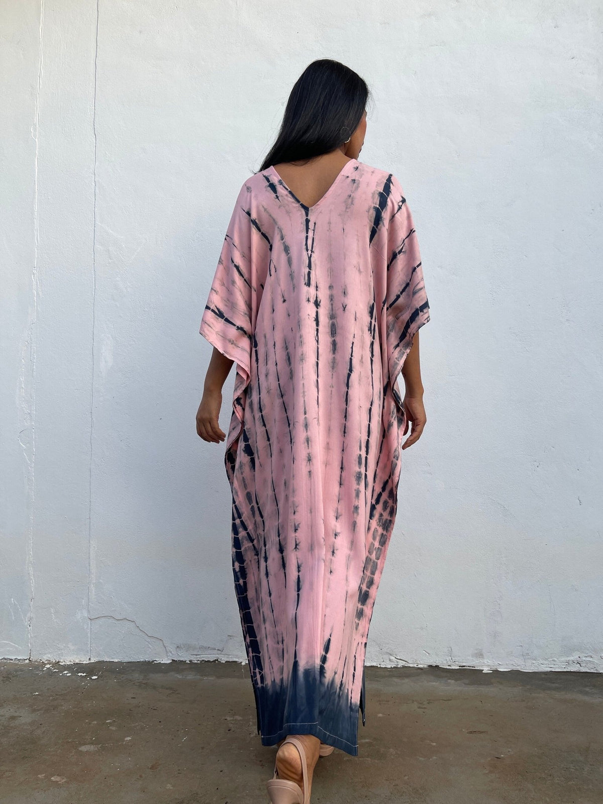 Nora Kaftan in Pink with Navy Tie Dye - Mala Handworks