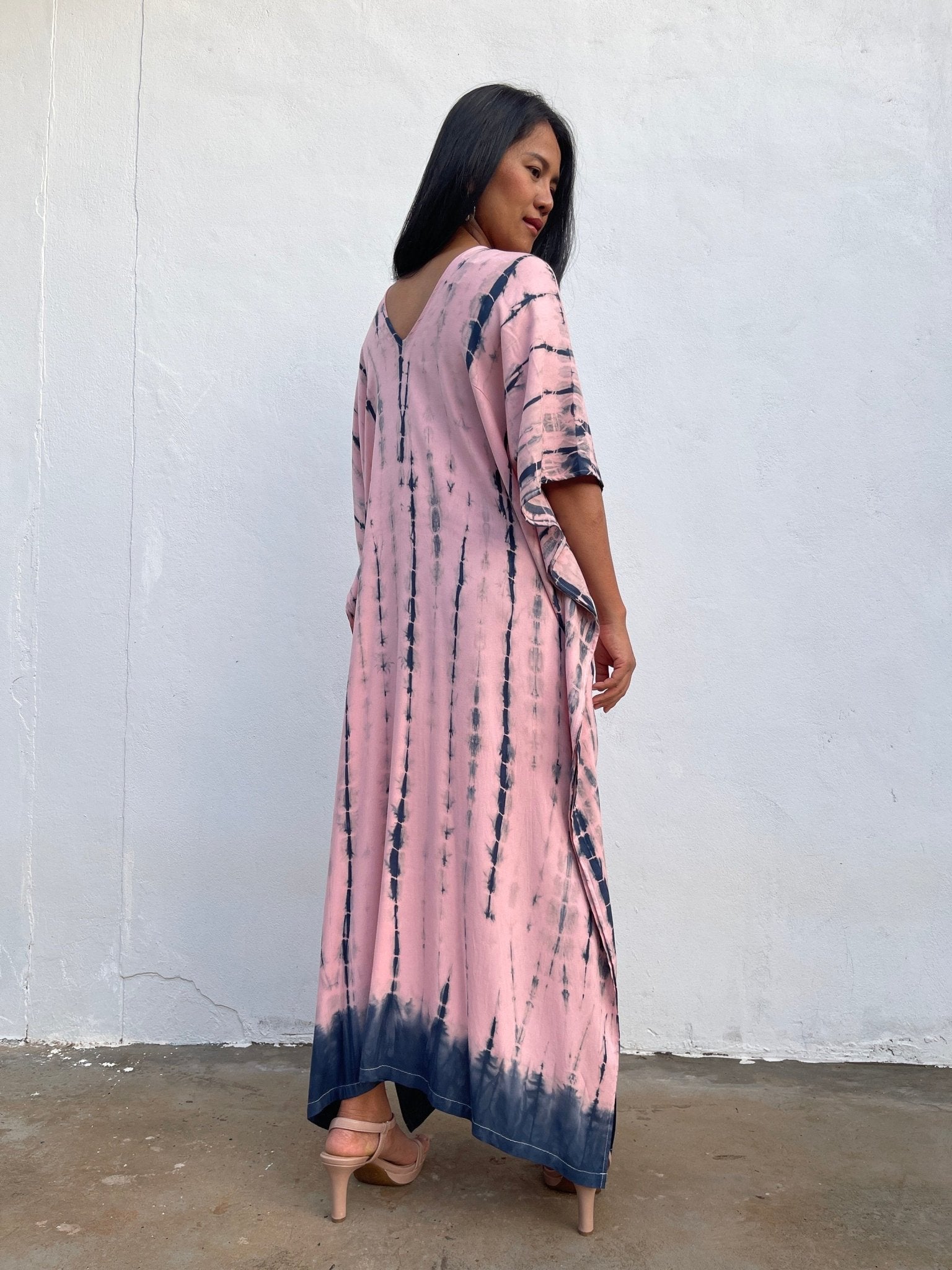 Nora Kaftan in Pink with Navy Tie Dye - Mala Handworks