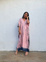 Nora Kaftan in Pink with Navy Tie Dye - Mala Handworks