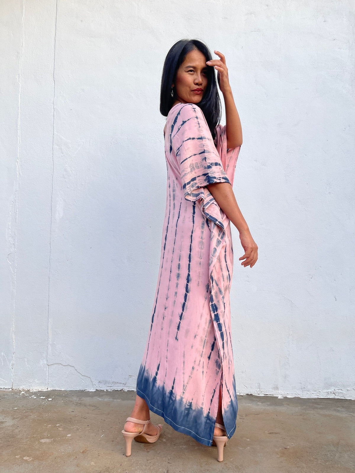 Nora Kaftan in Pink with Navy Tie Dye - Mala Handworks