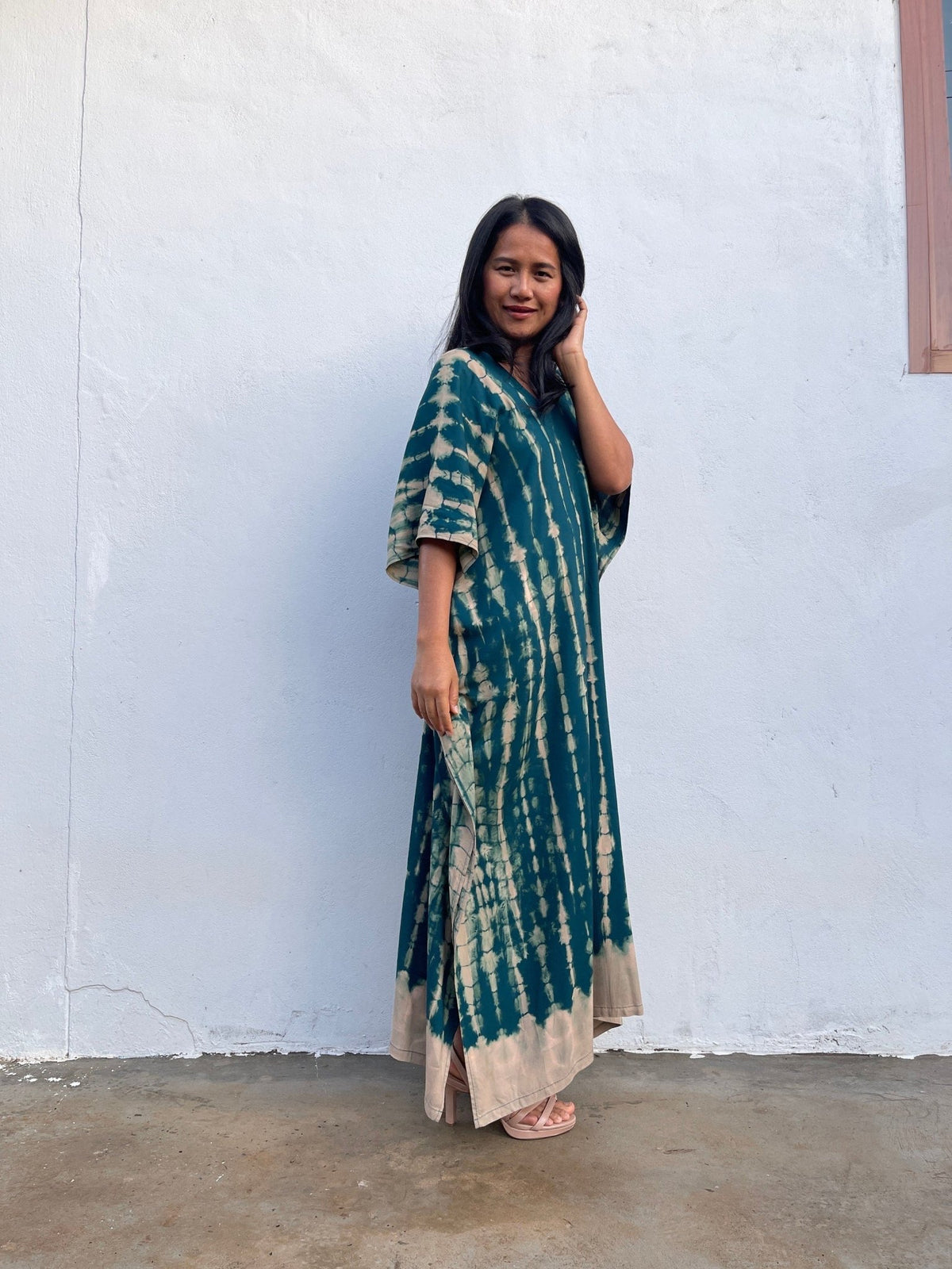 Nora Kaftan in Teal Green Tie Dye - Mala Handworks