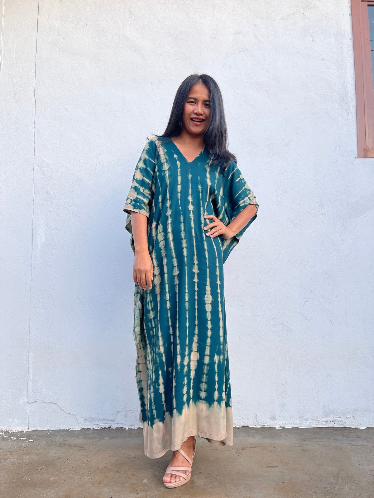 Nora Kaftan in Teal Green Tie Dye - Mala Handworks