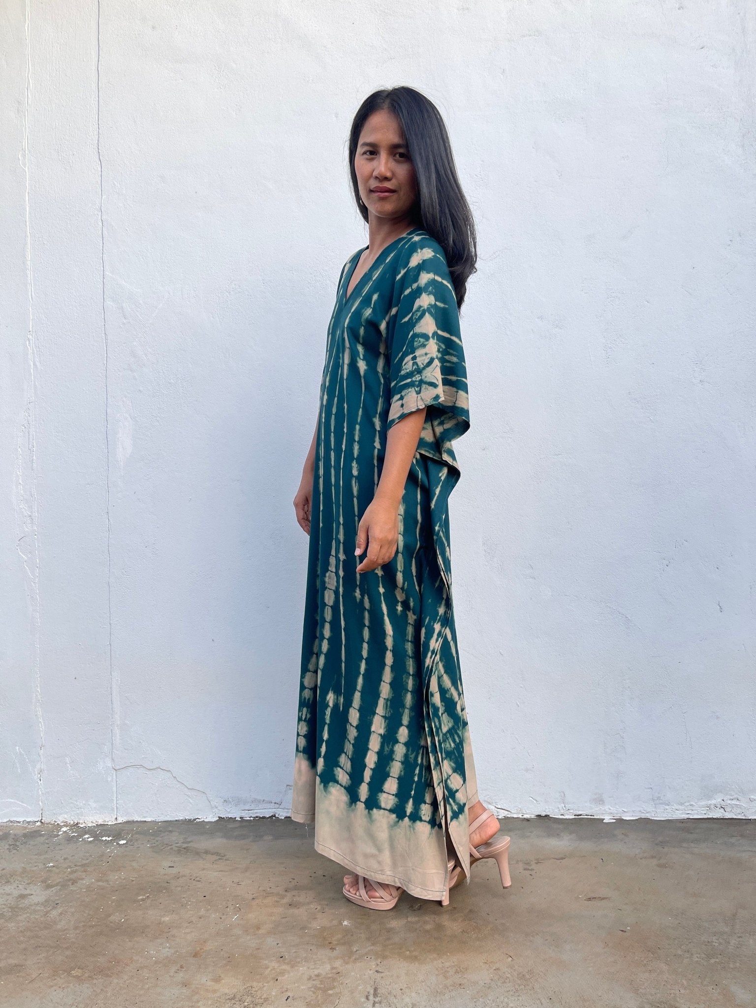 Nora Kaftan in Teal Green Tie Dye - Mala Handworks