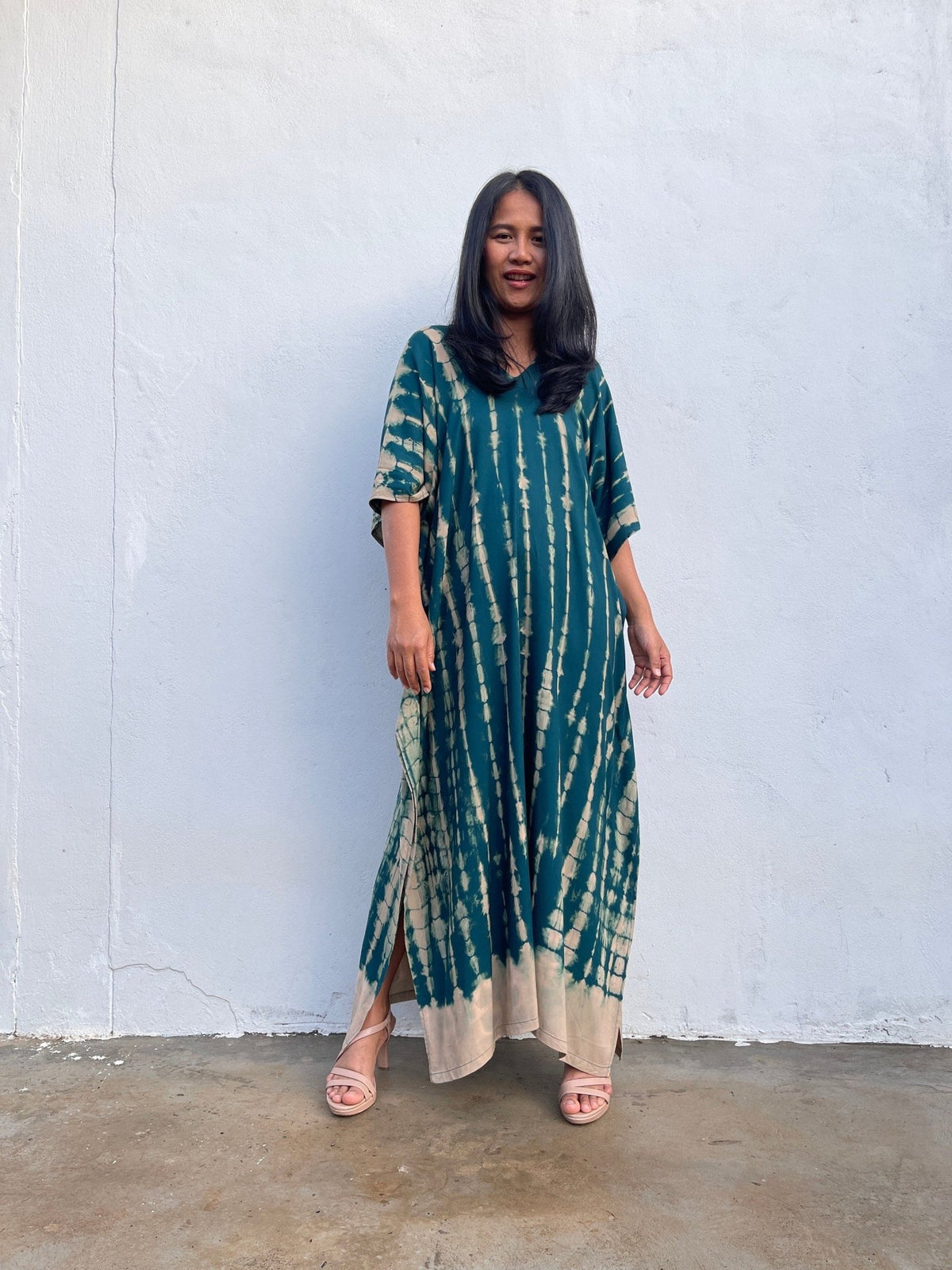 Nora Kaftan in Teal Green Tie Dye - Mala Handworks