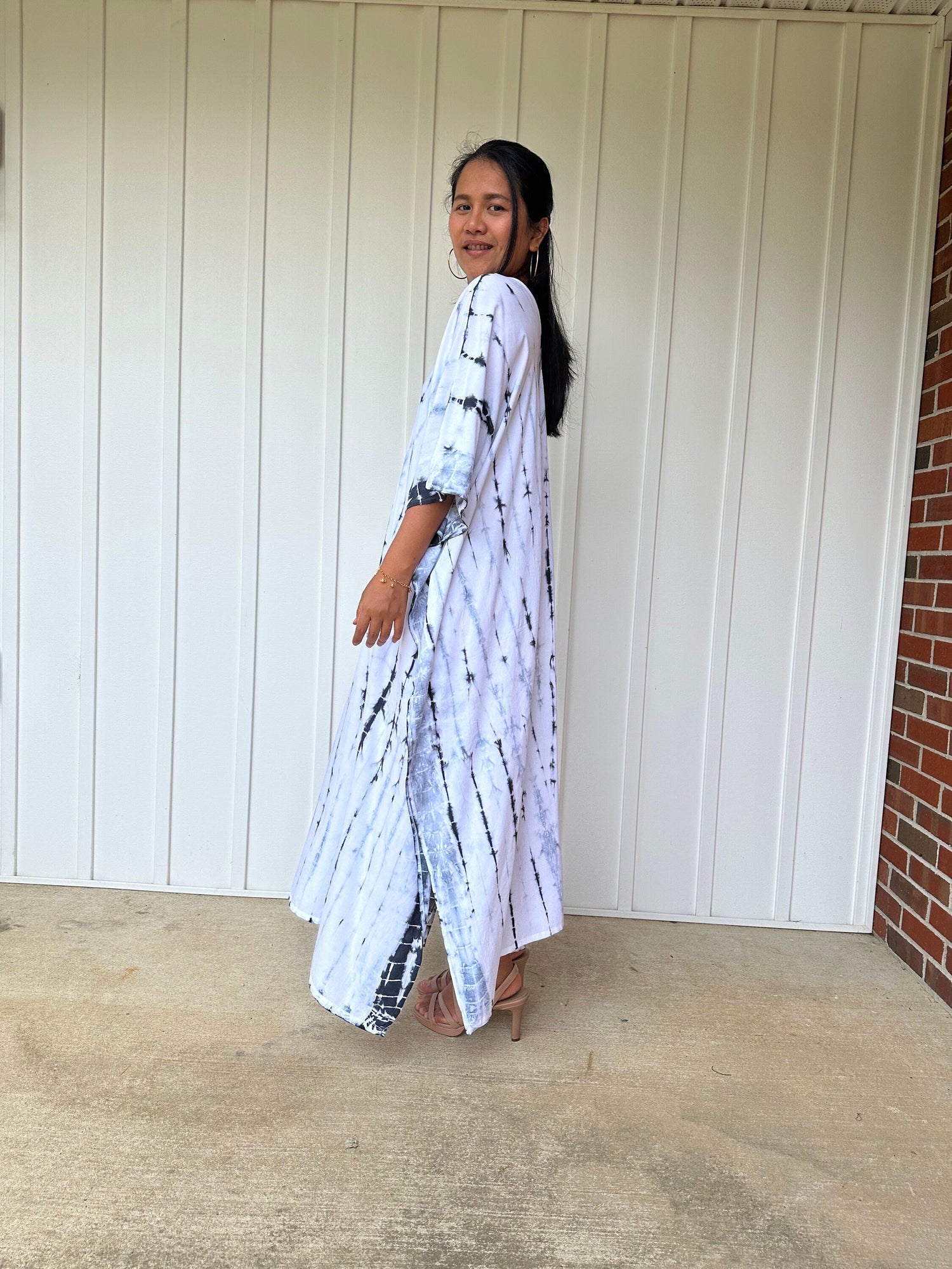 MALA handworks  Nora Kaftan in White and Gray Tie Dye
