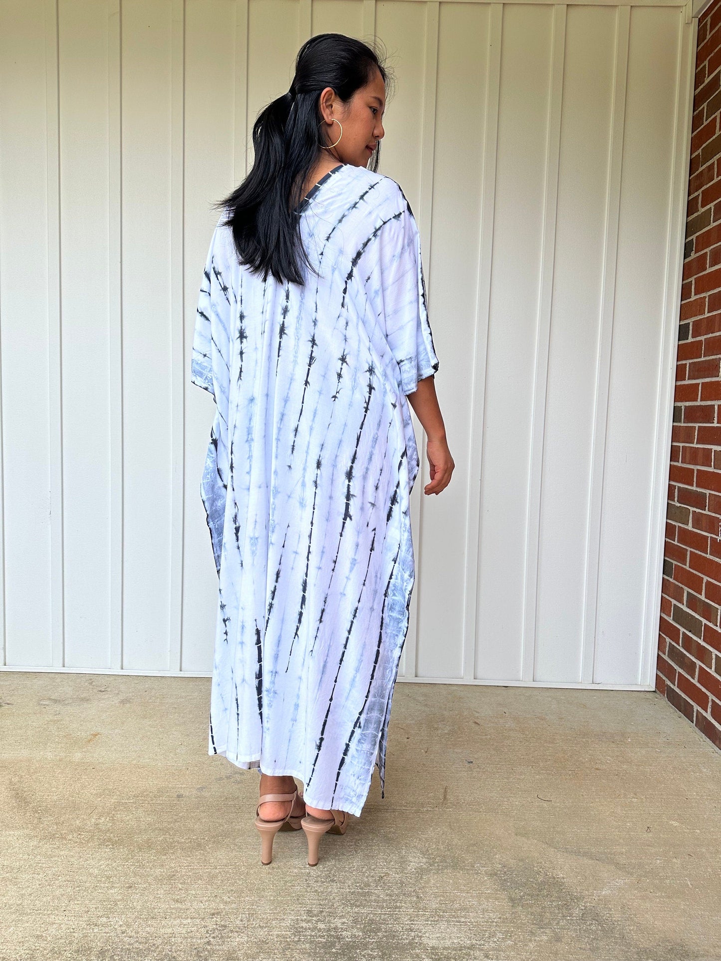 MALA handworks  Nora Kaftan in White and Gray Tie Dye