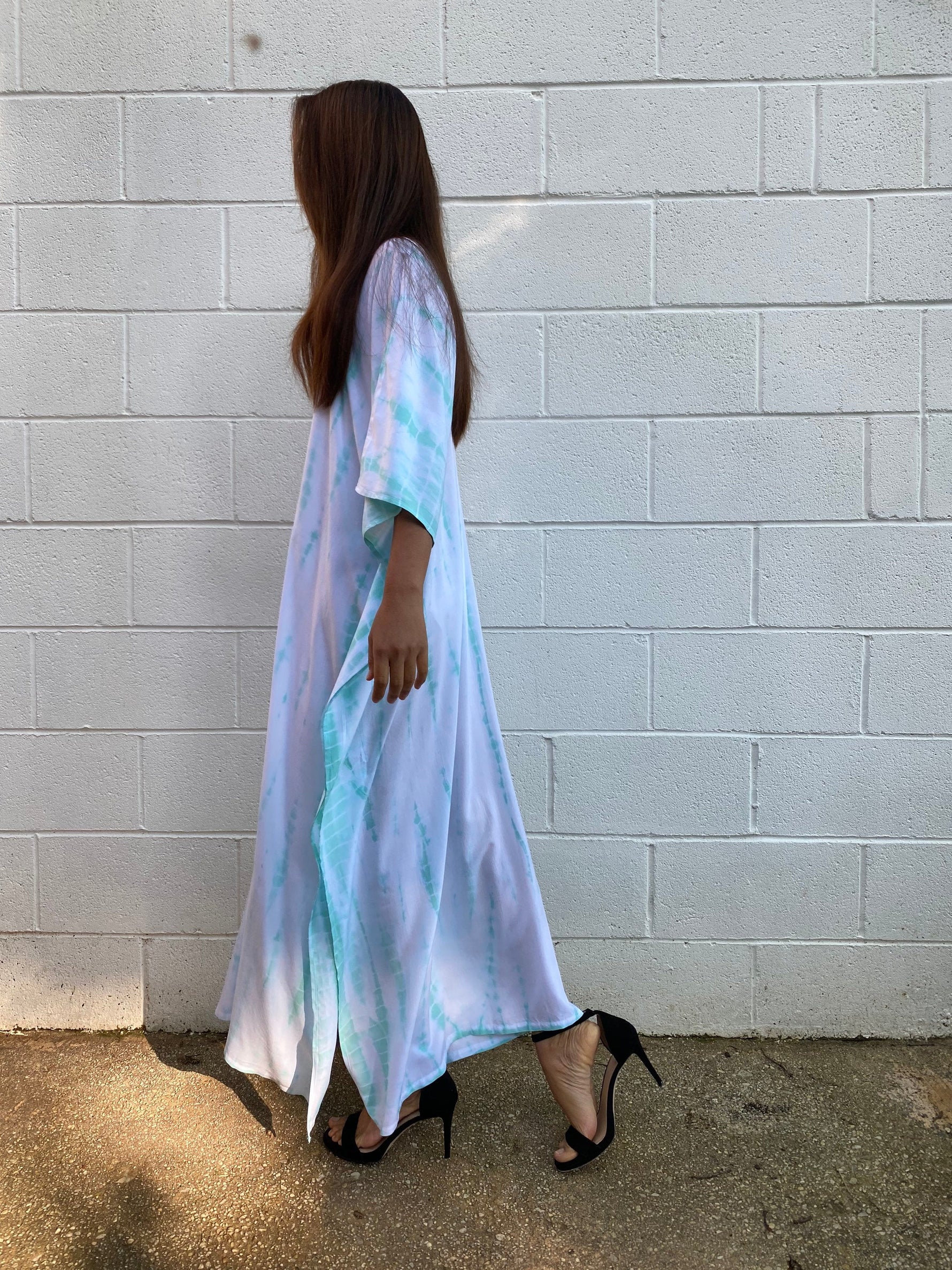 MALA handworks Nora Kaftan in White and Light Green Tie Dye