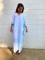 MALA handworks Nora Kaftan in White and Light Green Tie Dye