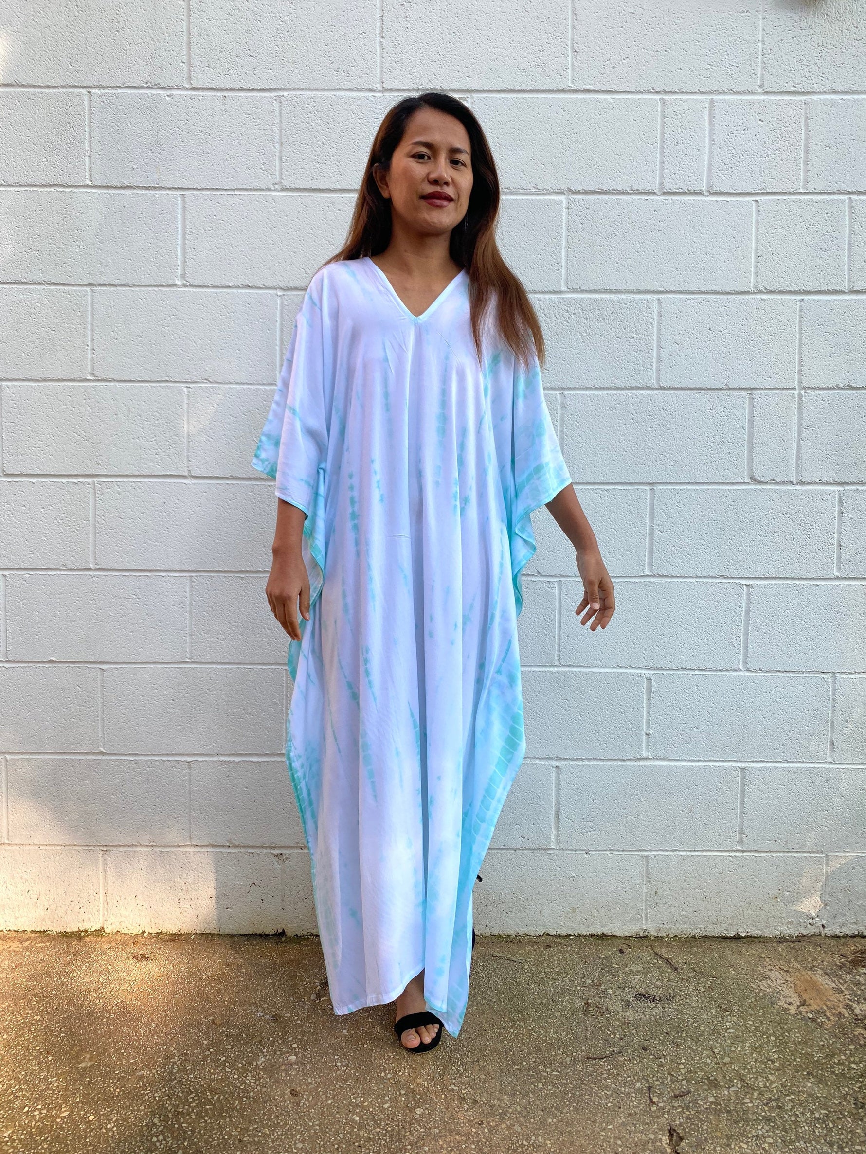 MALA handworks Nora Kaftan in White and Light Green Tie Dye