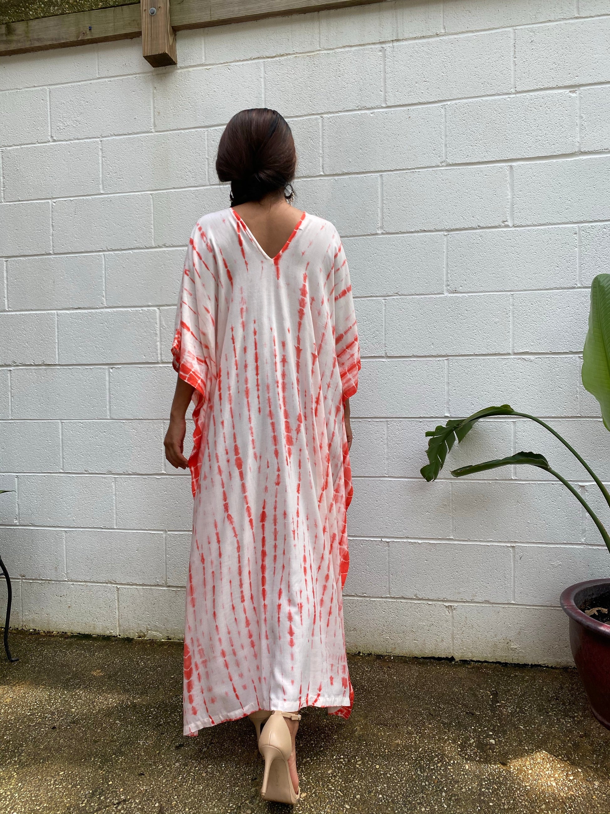 MALA handworks Nora Kaftan in White and Orange Tie Dye