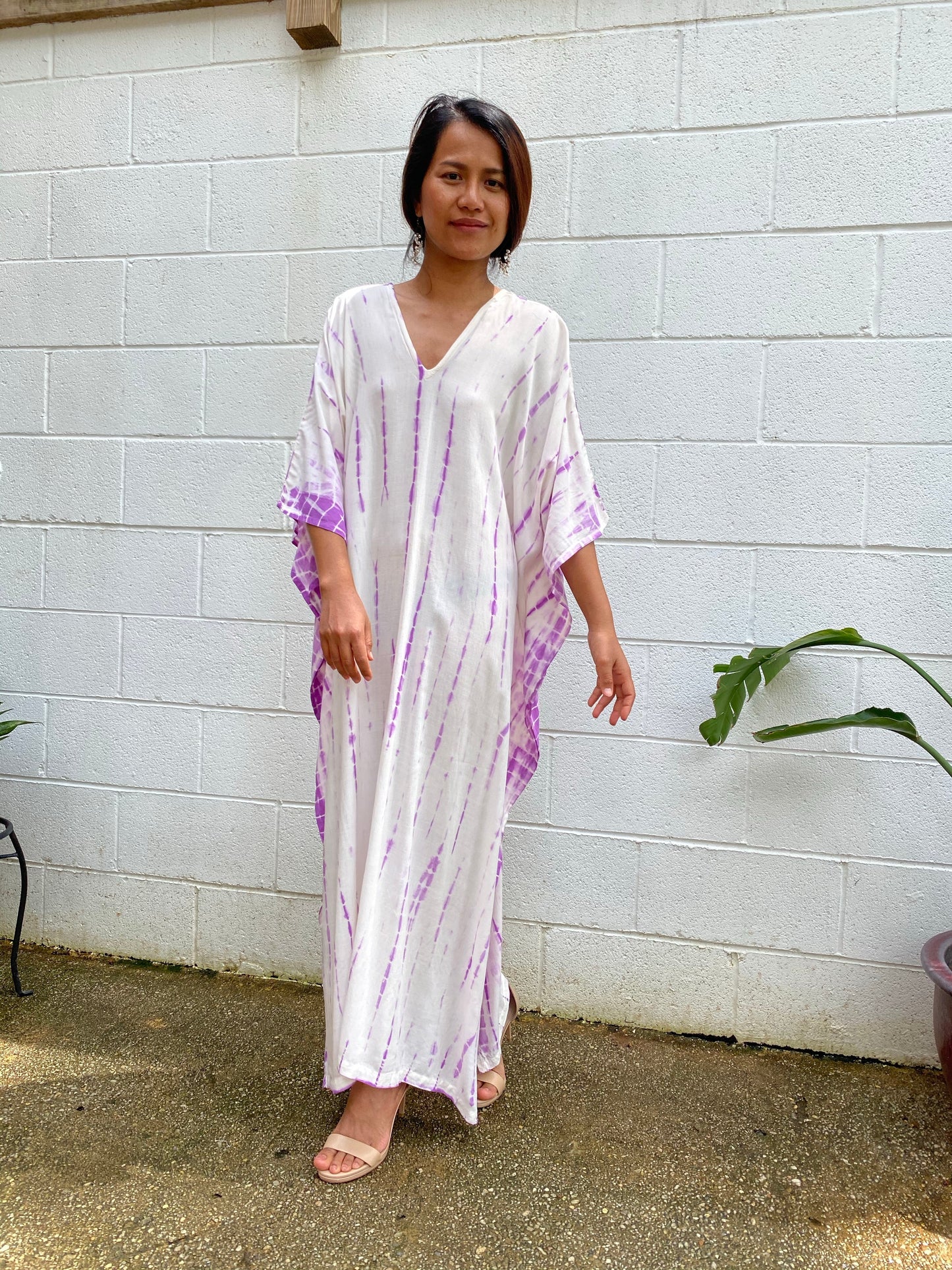 MALA handworks Nora Kaftan in White and Purple Tie Dye