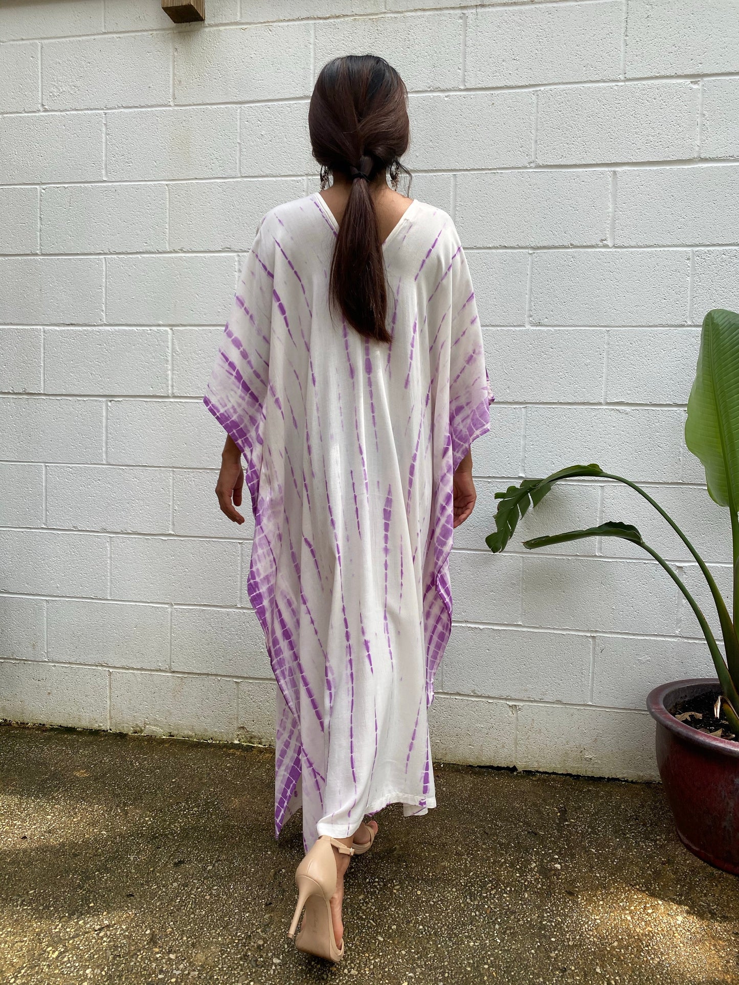 MALA handworks Nora Kaftan in White and Purple Tie Dye