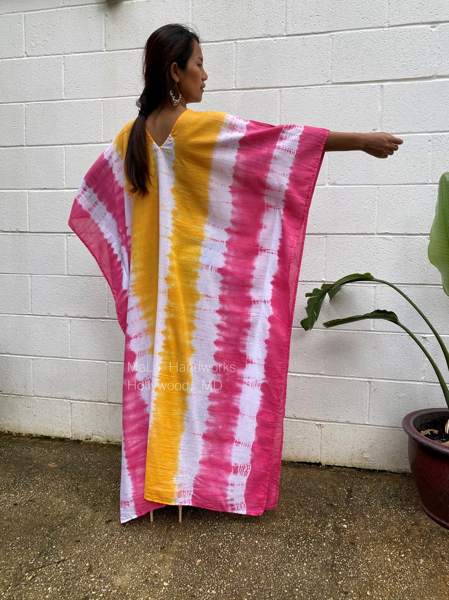 MALA handworks  Oba Kaftan in White and Orange Yellow Tie Dye