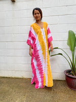 MALA handworks  Oba Kaftan in White and Orange Yellow Tie Dye