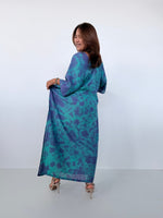 Mala Handworks Olena Cotton Kaftan in Aqua & Purple Tie Dye
