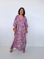Mala Handworks Olena Cotton Kaftan in Purple & Tan Tie Dye