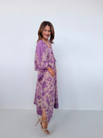 Mala Handworks Olena Cotton Kaftan in Purple & Tan Tie Dye